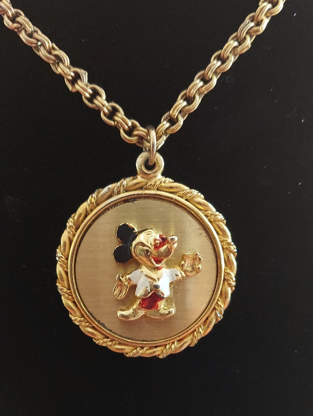 Gold-tone 3D Mickey MousePendant Necklace -Mirror OnBack -Rope Style Chain 28"